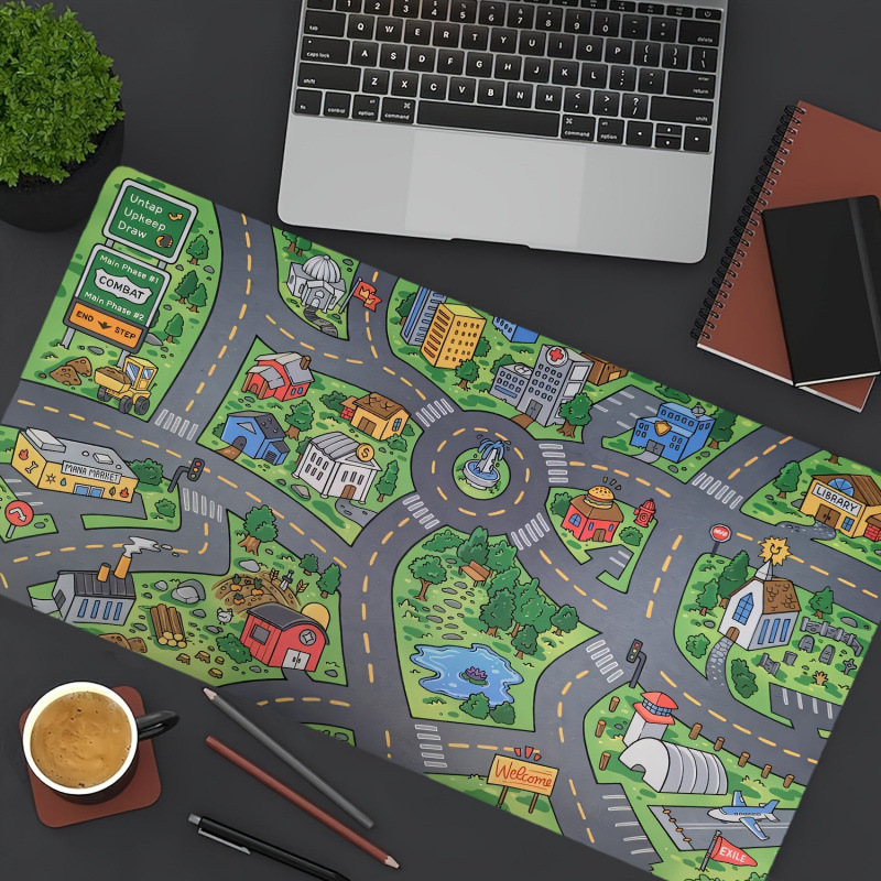 Retro Cartoon Road Map Desk Mat – Nostalgic 2000s Play Mat XXL Mouse Pad | Non-Slip Waterproof Gaming & Office Desk Mat