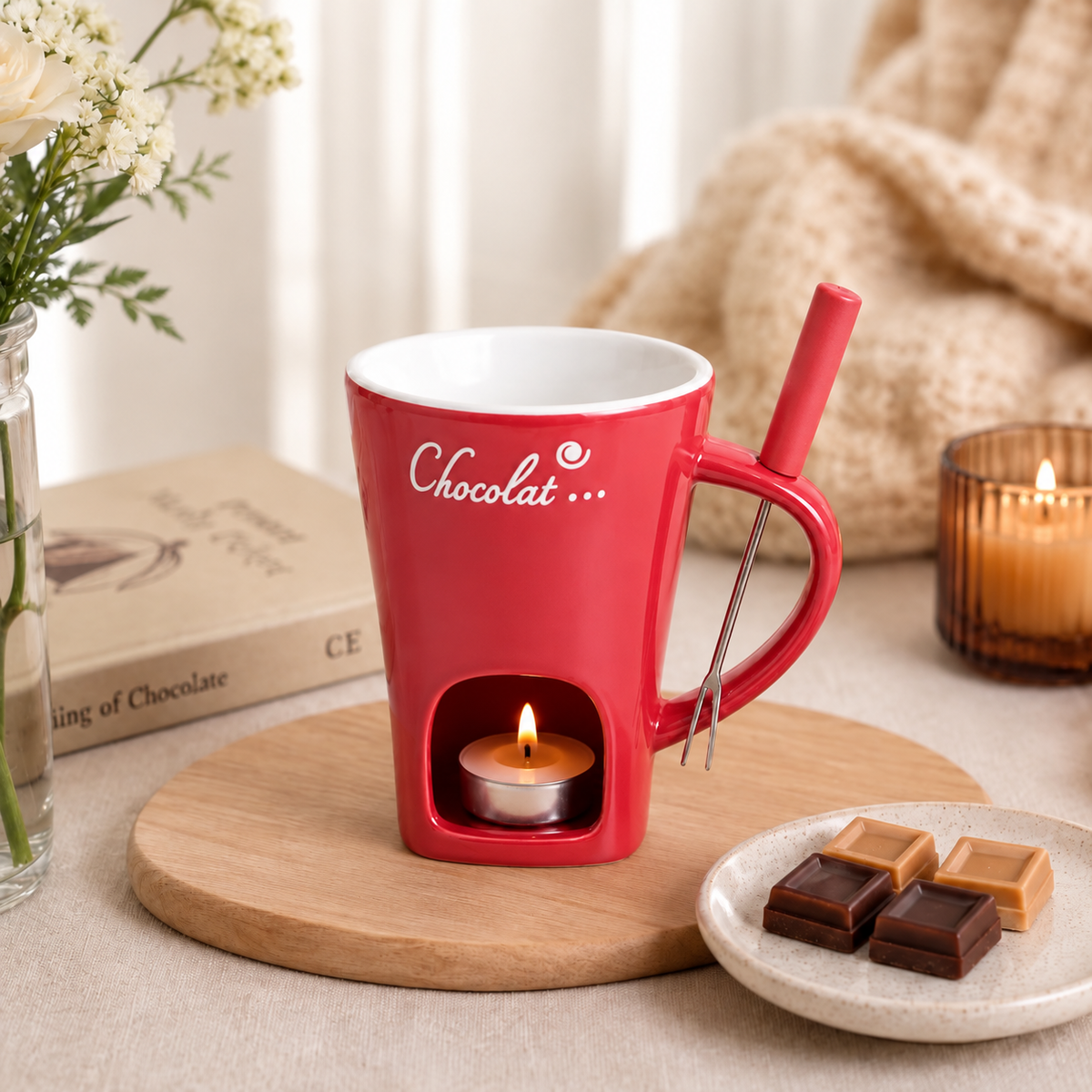 Melt & Dip™ Ceramic Chocolate Fondue Cup with Fork