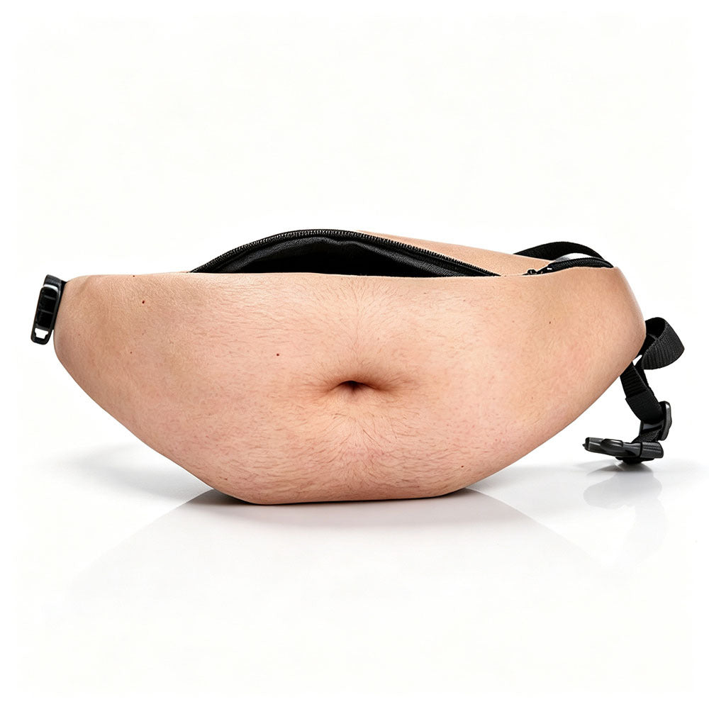 Funny Fake Belly Waist Bag - Novelty Dad Bod Fanny Pack, Adjustable PU Leather Belt Bag with Zipper