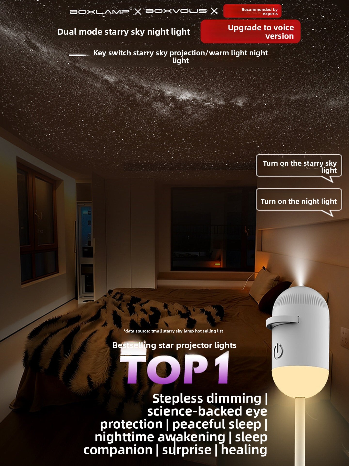 Dual Mode Star Projection Night Light with Voice Control