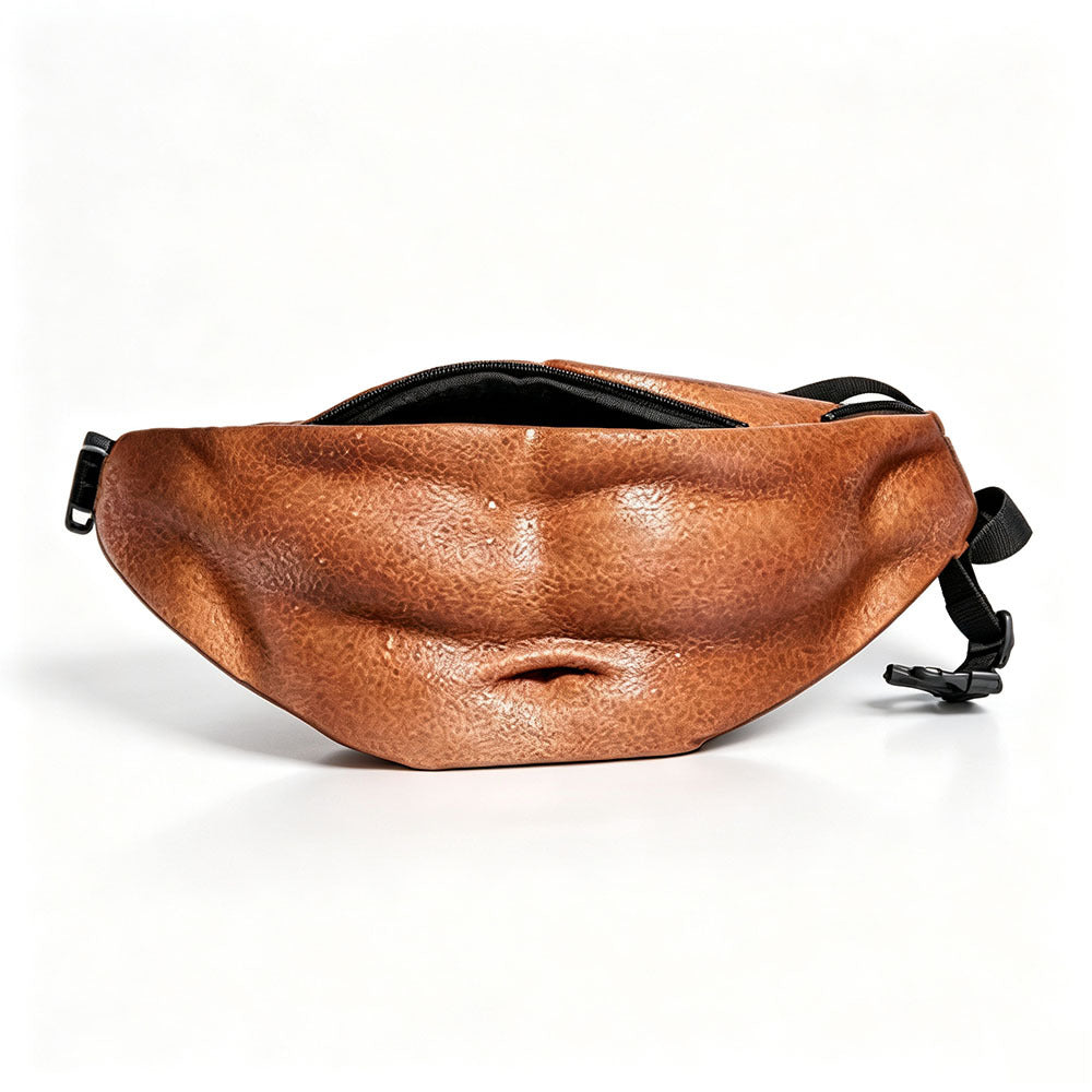 Funny Fake Belly Waist Bag - Novelty Dad Bod Fanny Pack, Adjustable PU Leather Belt Bag with Zipper