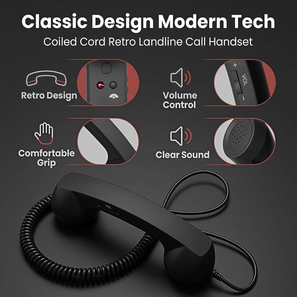 Retro Vintage Telephone Handset – Type-C Phone Call Receiver with Noise-Reducing Microphone