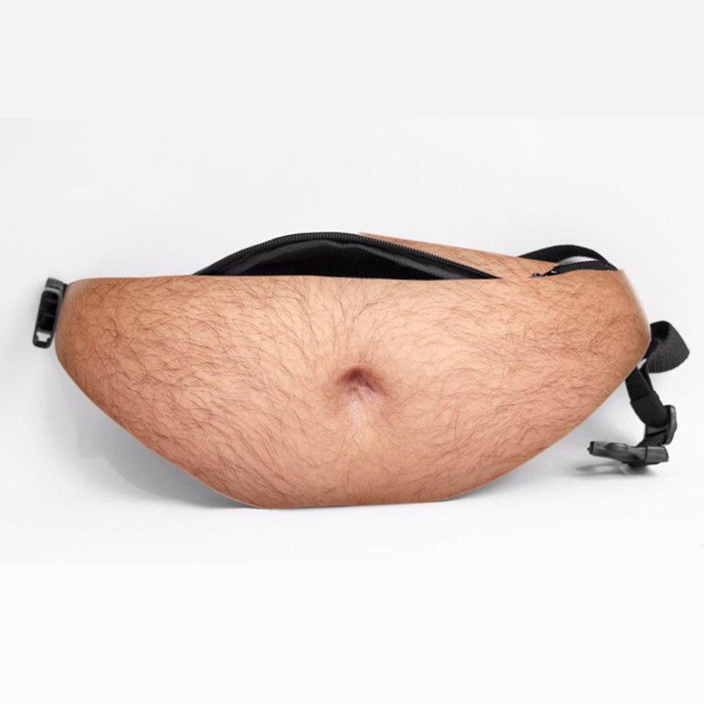 Funny Fake Belly Waist Bag - Novelty Dad Bod Fanny Pack, Adjustable PU Leather Belt Bag with Zipper
