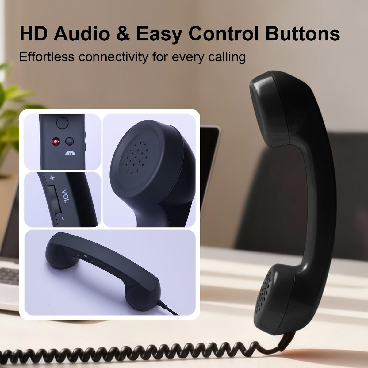 Retro Vintage Telephone Handset – Type-C Phone Call Receiver with Noise-Reducing Microphone
