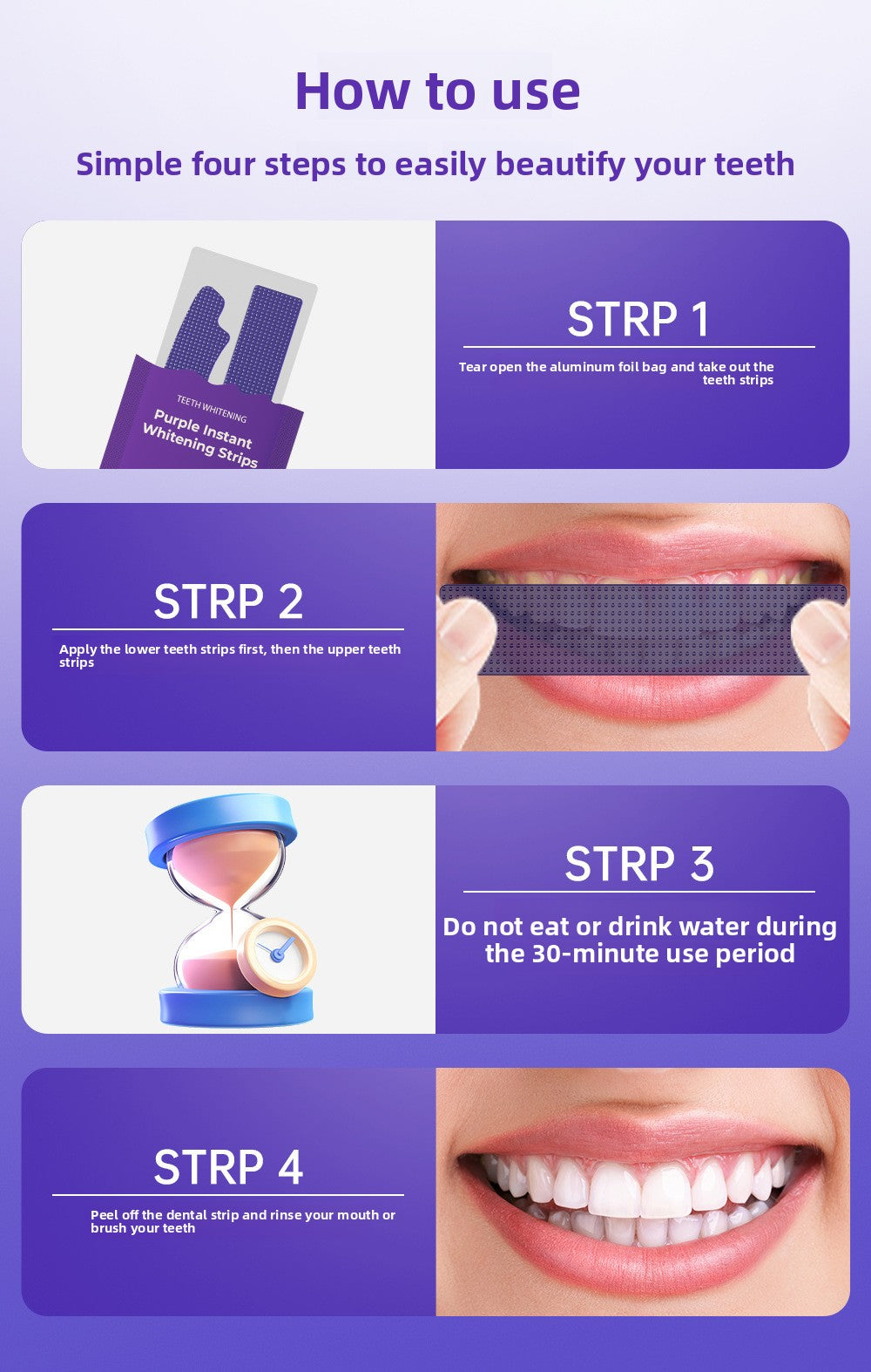 Purple Mint Teeth Whitening Strips - Pack of 14 strips | Professional At-Home Stain Removal Kit