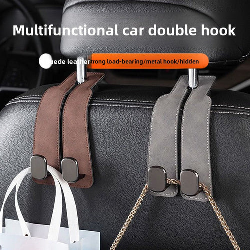 Premium Suede Car Seat Headrest Hook | Heavy-Duty Dual Organizer Hanger