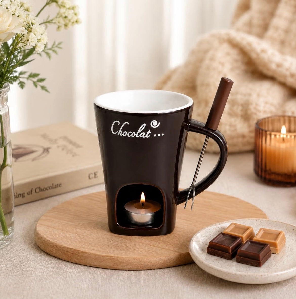 Melt & Dip™ Ceramic Chocolate Fondue Cup with Fork