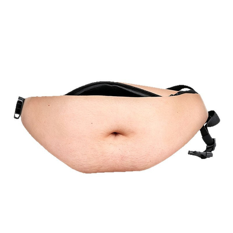 Funny Fake Belly Waist Bag - Novelty Dad Bod Fanny Pack, Adjustable PU Leather Belt Bag with Zipper