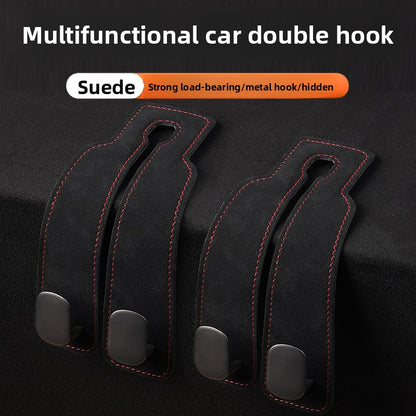 Premium Suede Car Seat Headrest Hook | Heavy-Duty Dual Organizer Hanger