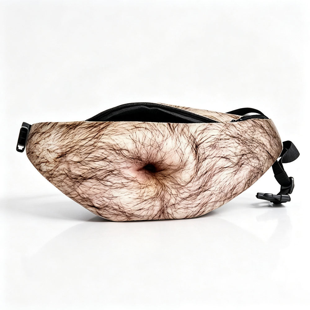 Funny Fake Belly Waist Bag - Novelty Dad Bod Fanny Pack, Adjustable PU Leather Belt Bag with Zipper